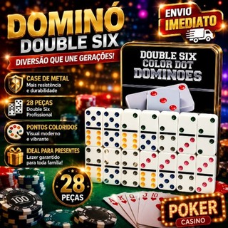 Jogo de Domino dominó Colorido na Lata - Caixa de Metal Super Luxo - Domino Osso 12 Milímetros 28 Peças