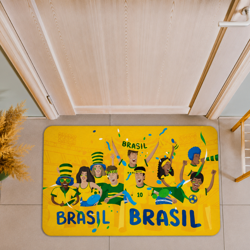 Tapete de Porta Emborrachado Antiderrapante 40x60 Copa do Mundo Brasil - Bem Vindo Decorativo