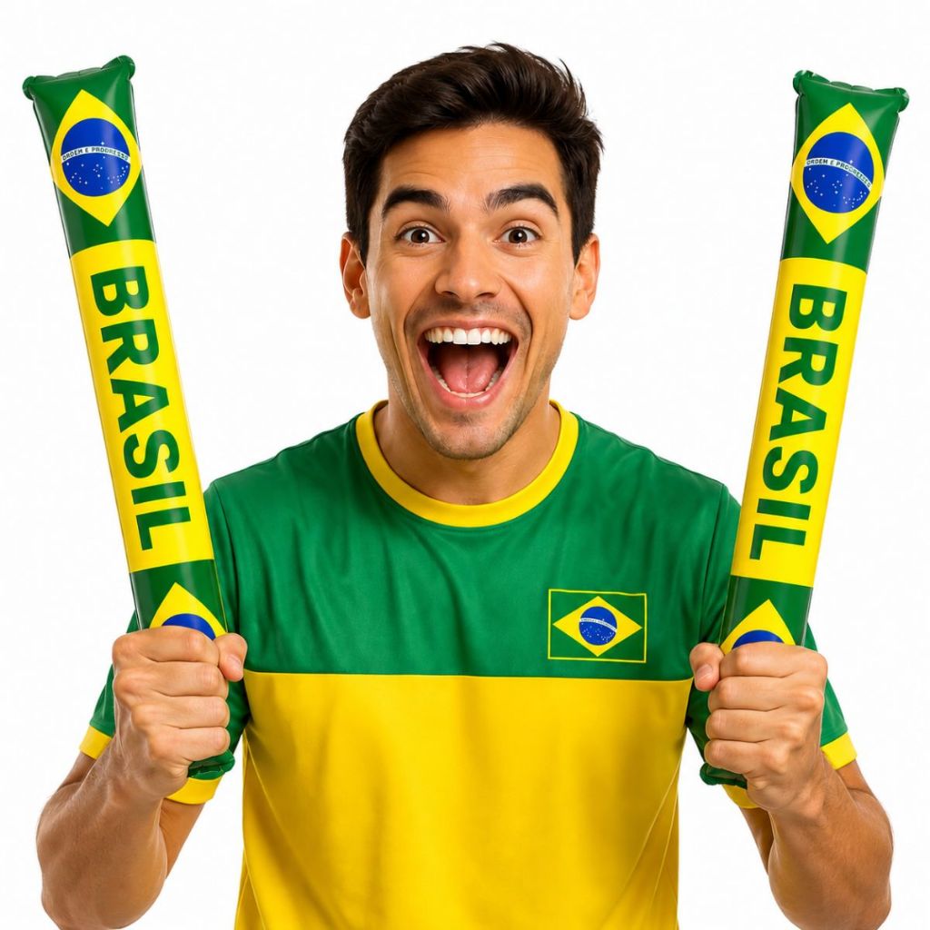 Kit 48 Bastão Inflável Brasil Bate Bate 60cm Torcida Copa Festa Comemoração Estádio