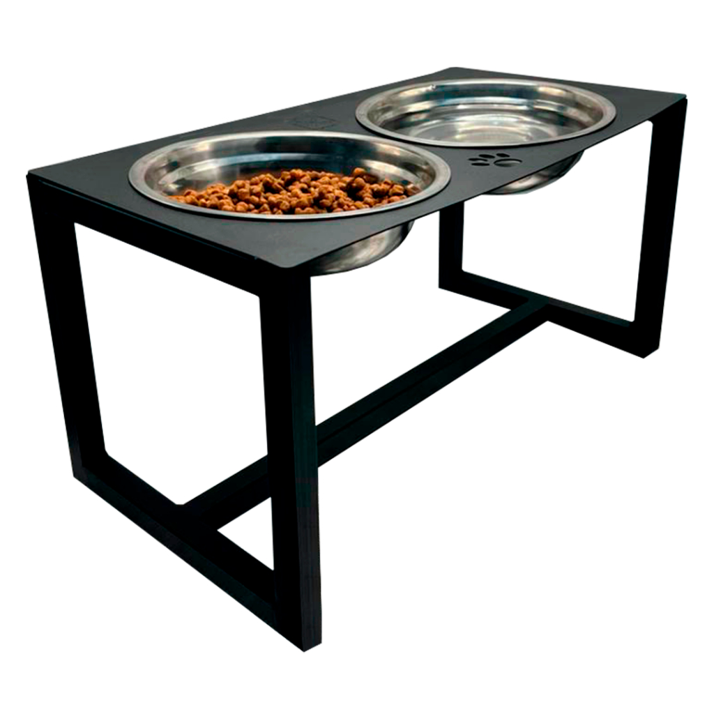 Comedouro Ergonômico Elevado Para Cães E Gatos Duplo Grande 24cm de Altura Tigela Inox 1 Litro