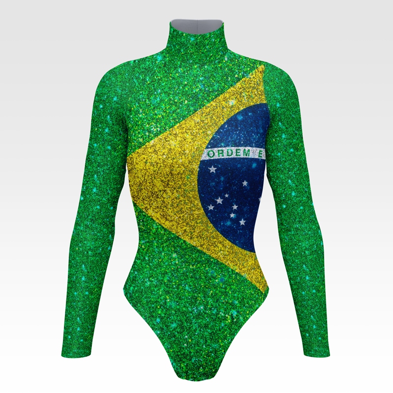 Body Manga Longa Brasil Core Bandeira Do Brasil Look Copa do Mundo Outono Inverno