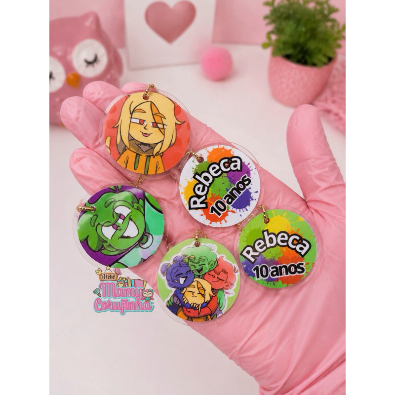kit 10 Tag Redonda 4x4 cm com Correntinha – Lembrancinha Personalizada / Chaveiro de Mochila