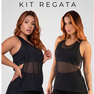 Kit Blusa Regata Academia Tampa bumbum Telinha Arrastão Moda Fitness Transparente Cavada
