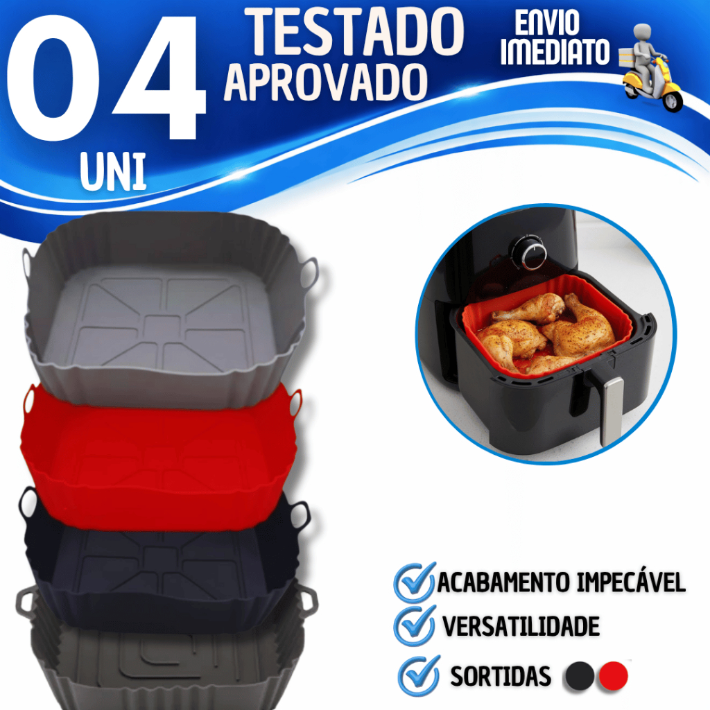 Forma de Silicone para Air Fryer 21cm Quadrada Grande com Alças – Reutilizável, Antiaderente e Fácil de Limpar