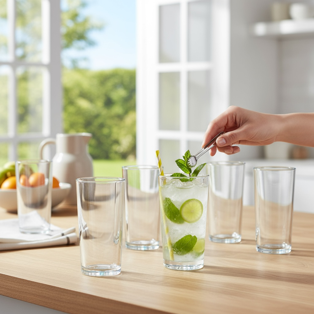 Jogo 6 Copos Vidro Alto Long Drink Wincy Casa Transparente Suco Água Drink Festa