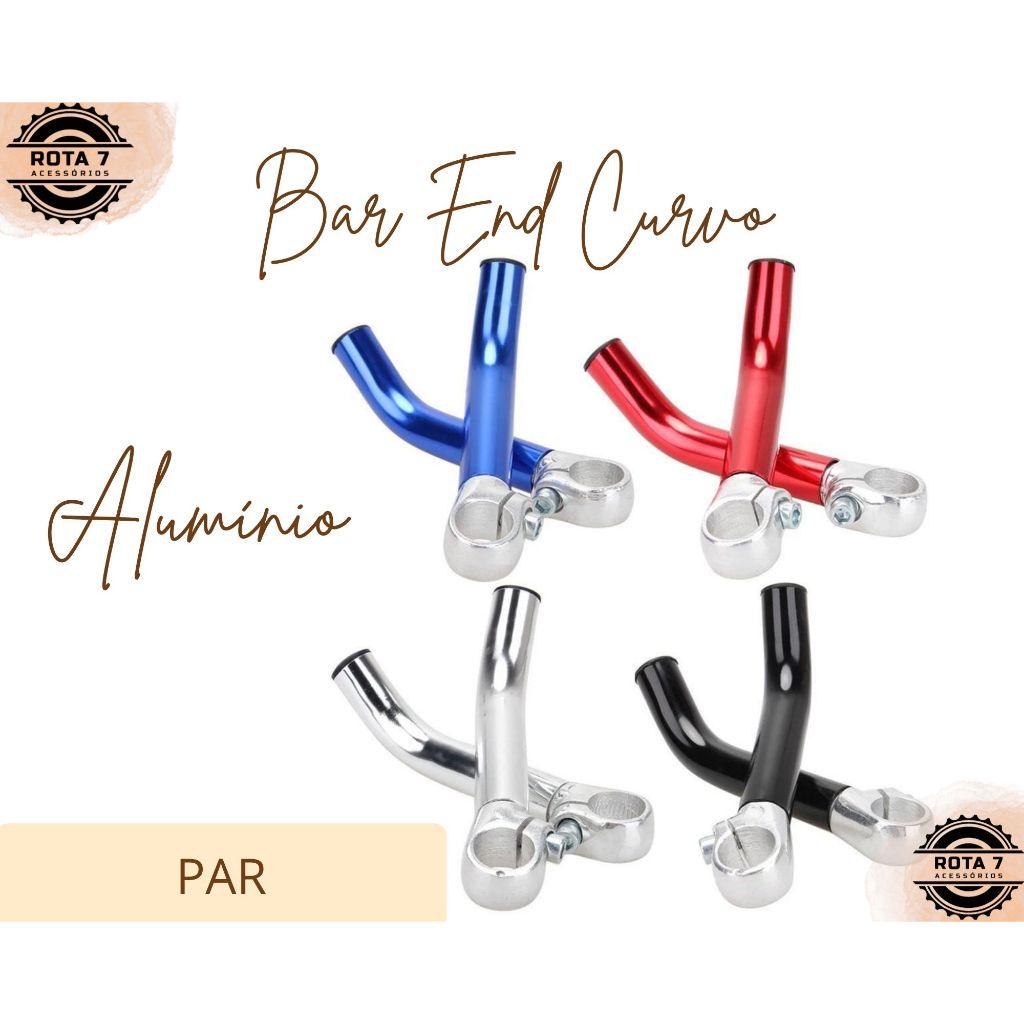 PAR Bar End Curvo Suporte em Alumínio Chifre Guidão Speed Apoio Mão Preto Polido - Bicicleta Bike MTB