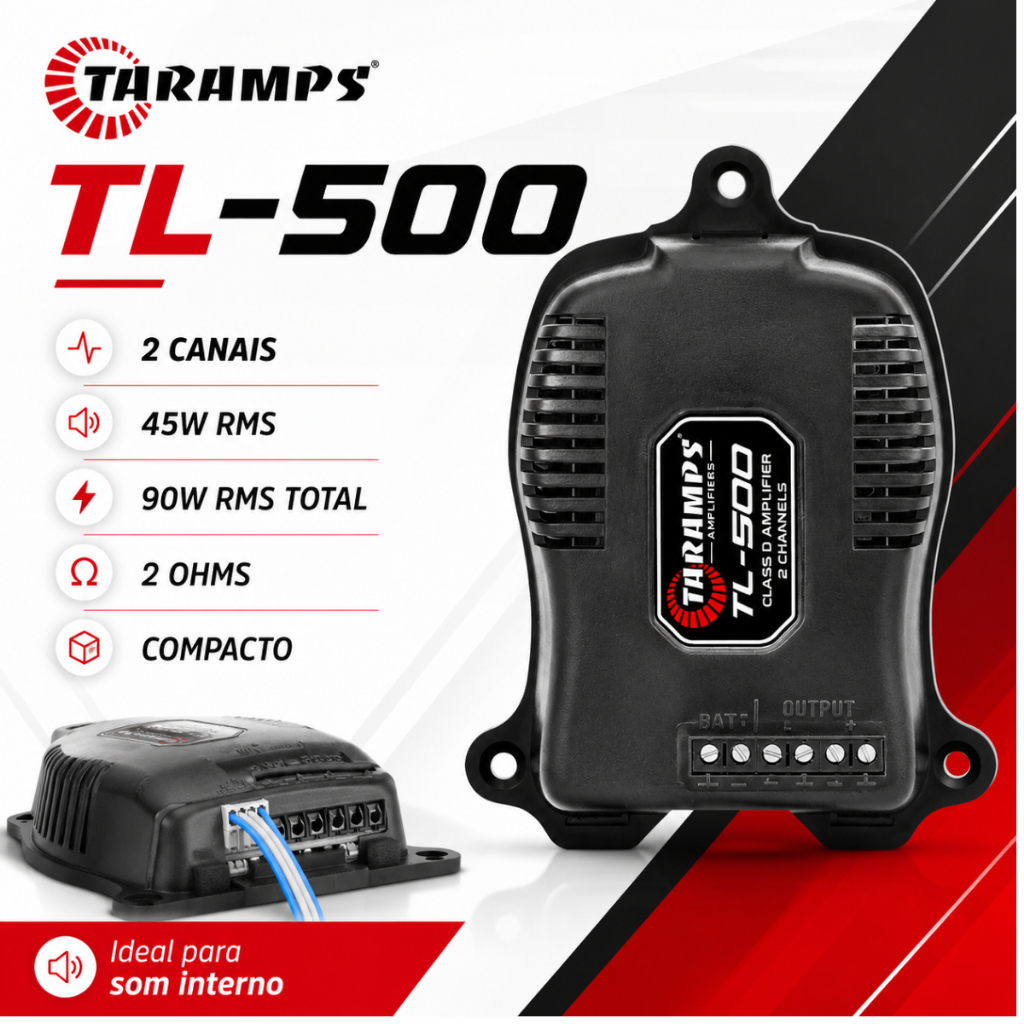 Módulo Taramps TL 500 2 Canais 90 Watts 2 Ohms Amplificador de Som Automotivo Interno