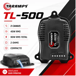Amplificador Taramps TL500 90W RMS 2 Canais 2 Ohms Som Interno Alto Falantes Porta