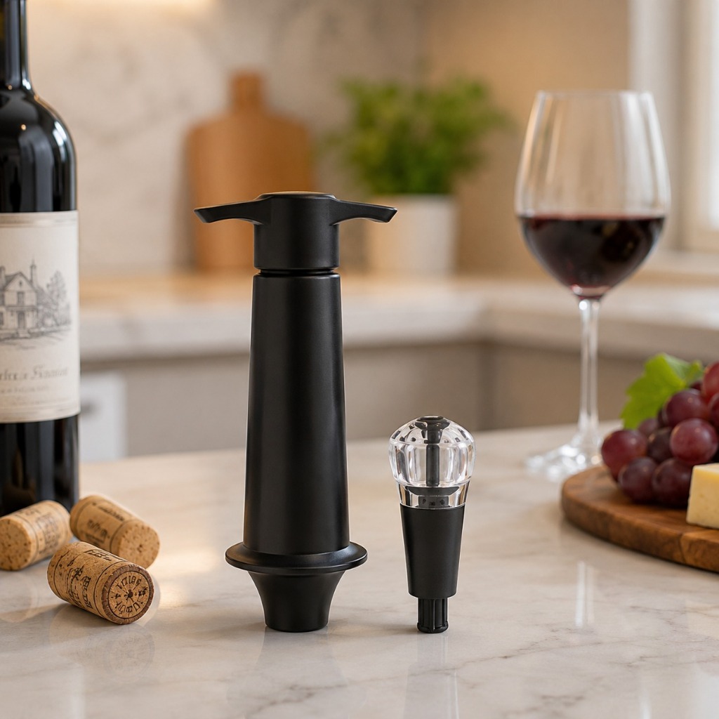 Bomba a vácuo Wine Bar Pro inox c/ tampa preta -Vacu Vin
