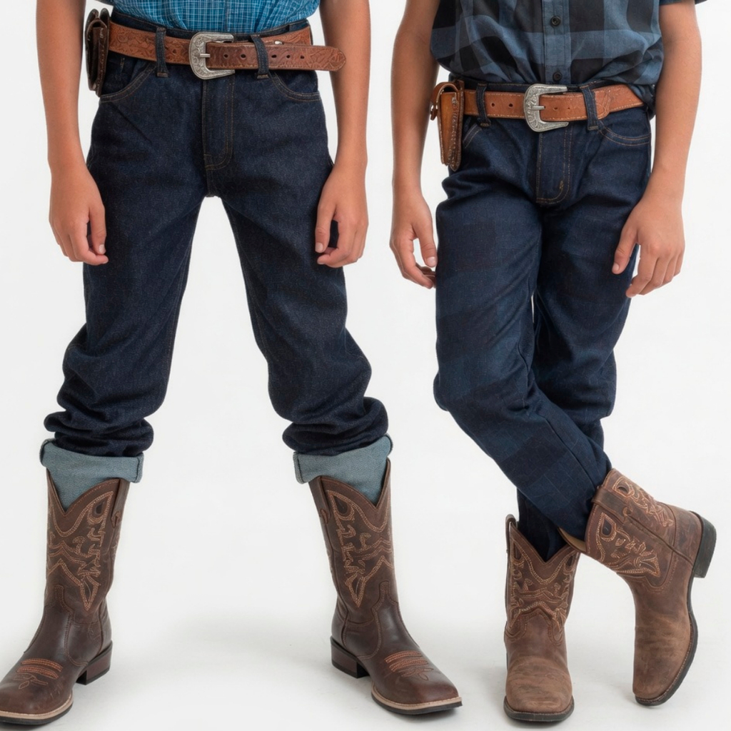 Kit 2 Calças Jeans Infantil Juvenil Menino Moda Infantil Unidades Reforçada Cowboy Cowntry Cauboi Festa Junina Quermesse