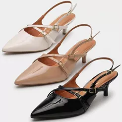 Scarpin Feminino Vizzano Slingback Salto Fino Baixo Verniz Original
