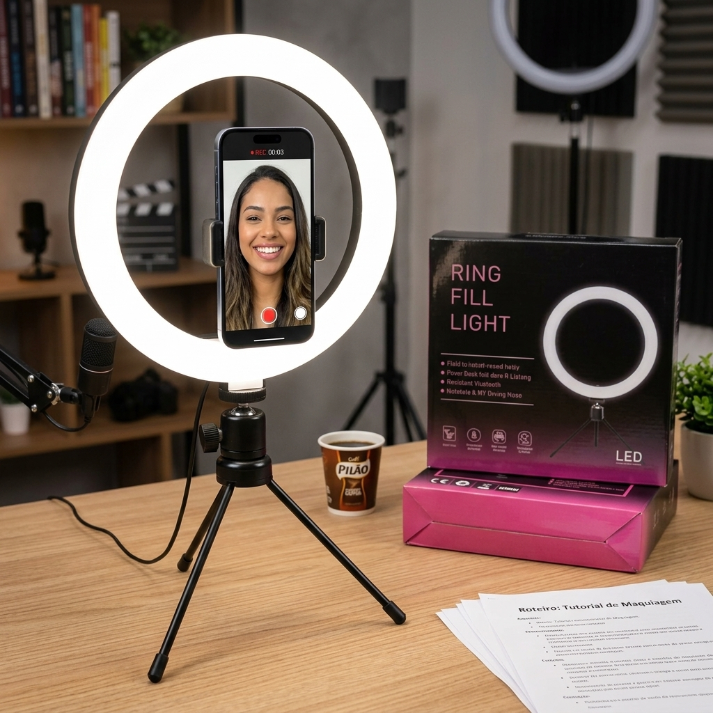 Ring Light 8 Polegadas 20cm Tripé de Mesa para Gravar Vídeos e Lives