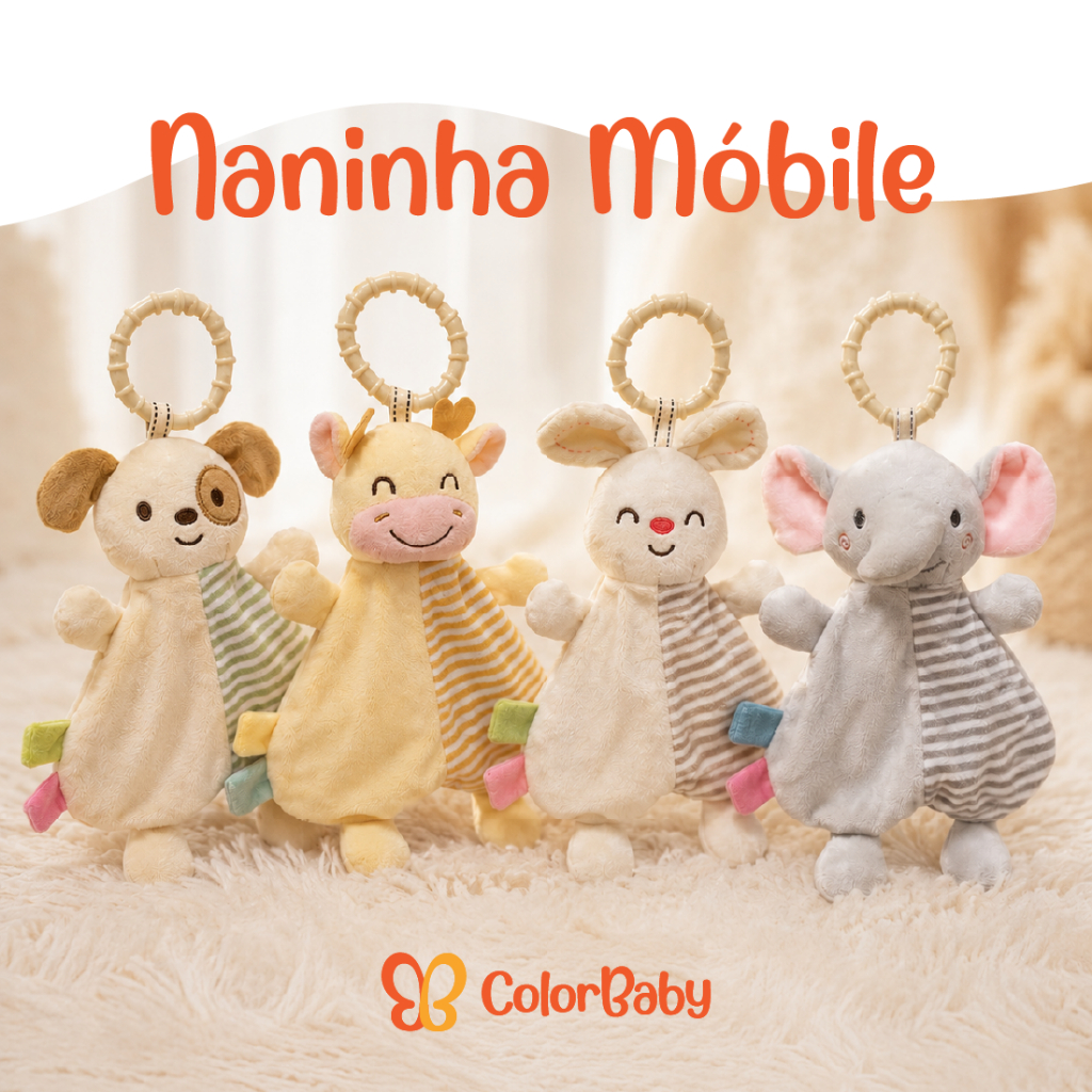 Naninha de Pelúcia Móbile Antialérgica para Bebês - com Alça para Pendurar - ColorBaby