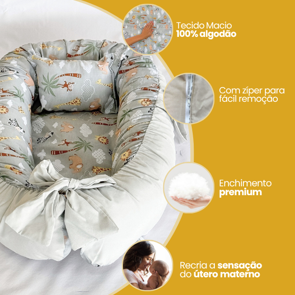 Ninho Redutor Bebê Menino Menina Maternidade Linha Safari Premium Algodão — imagem 2 de 2