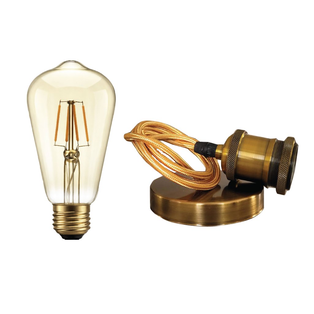 Kit Pendente aluminio Retro Vintage + Lâmpada Filamento led 4w St64 Soquete E27 · foto 2
