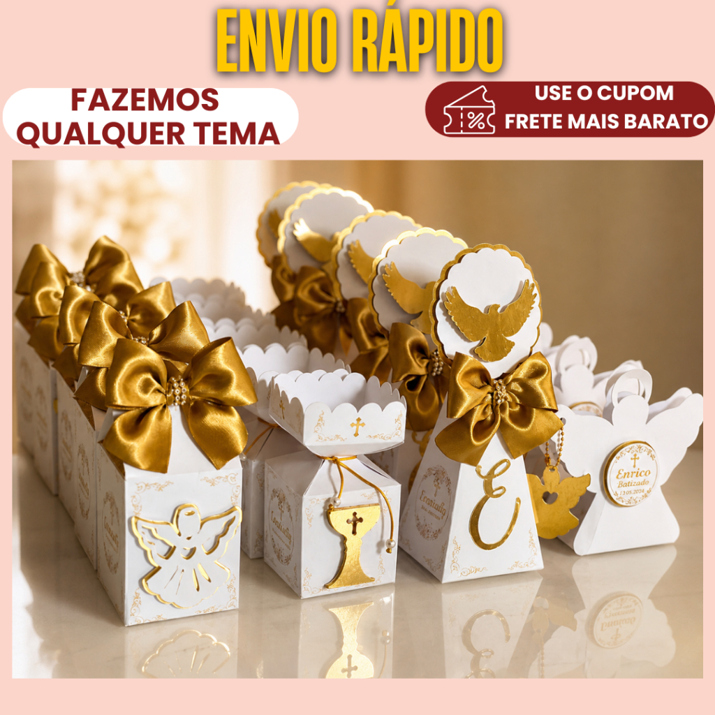 Lembrancinha Personalizado Batizado |COM APLIQUE 3D/ Caixinhas - PEGUE E MONTE