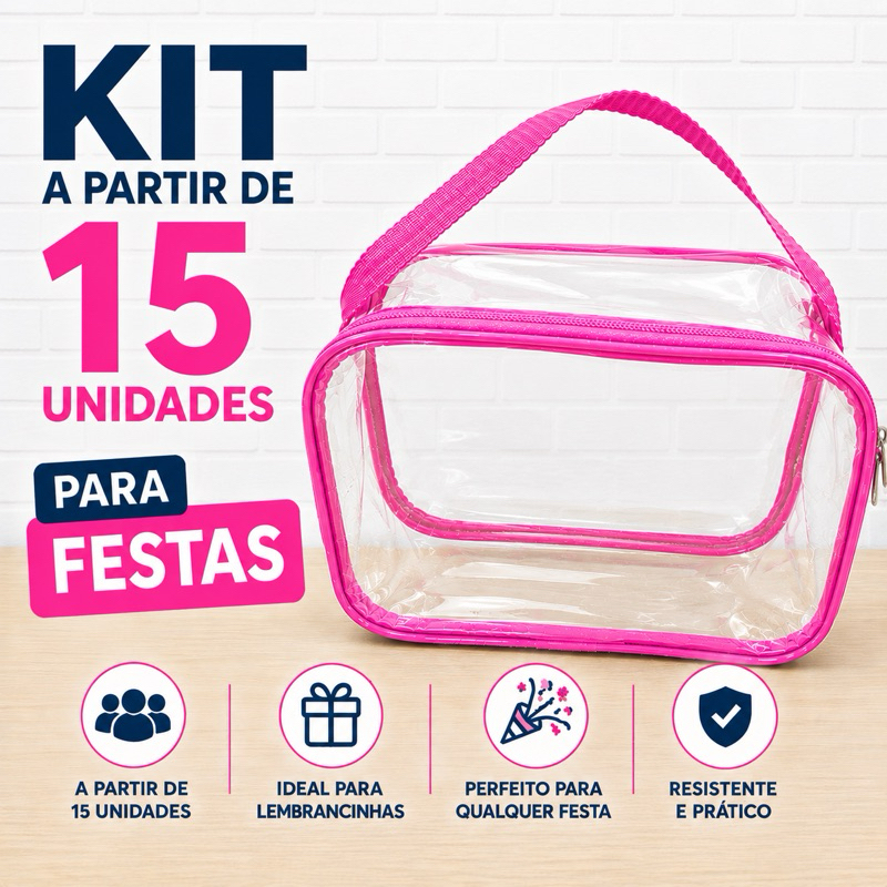 Bolsinha Retangular de Alça de mão Transparentes para Festas Kit 15 20 25 30 35 40