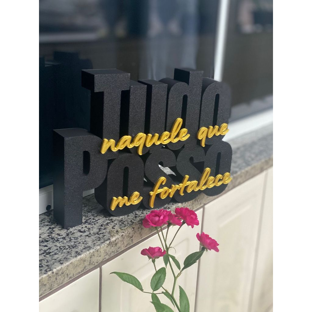 Letreiro Decorativo Cristão “Tudo Posso Naquele Que Me Fortalece” – Decoração Gospel 20cm