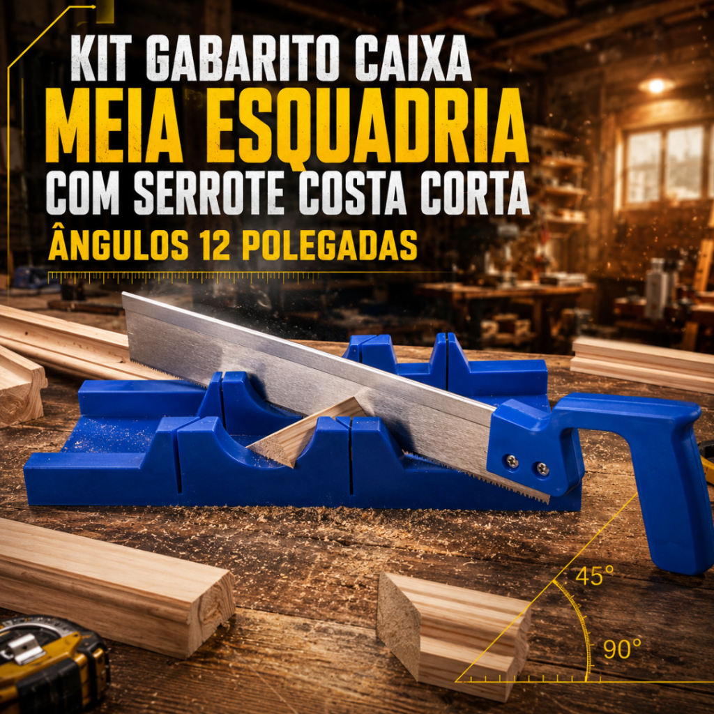 Kit Gabarito Caixa Meia Esquadria Com Serrote Costa Corta Ângulos 12 Polegadas