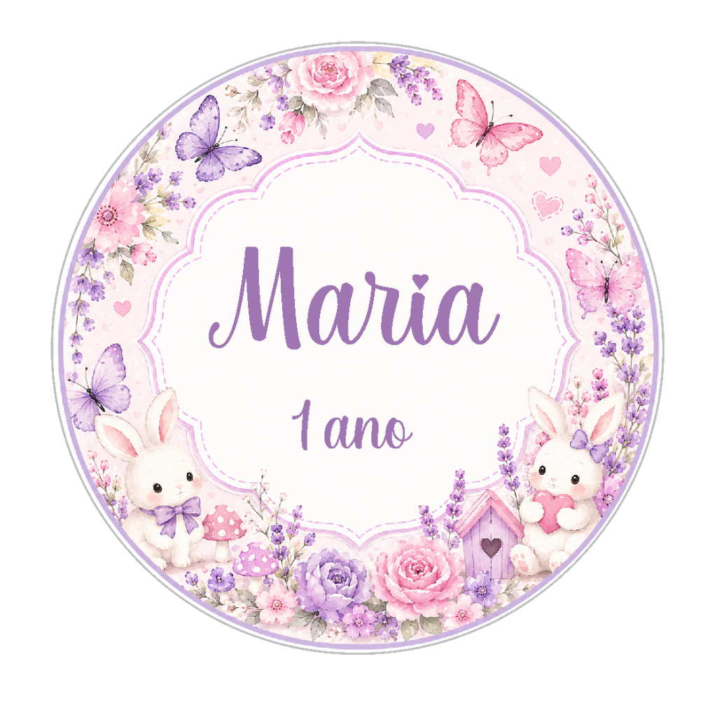 100 Adesivos p/ aniversário, PERSONALIZADO COM NOME,  Lembrancinhas, Borboletas e Coelho
