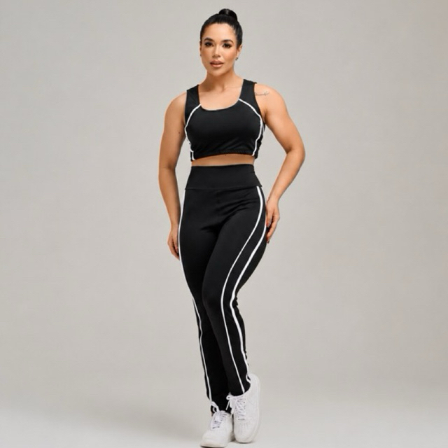 Calça Legging Feminina Fitness Cintura Alta com Listra Lateral Suplex Premium Academia