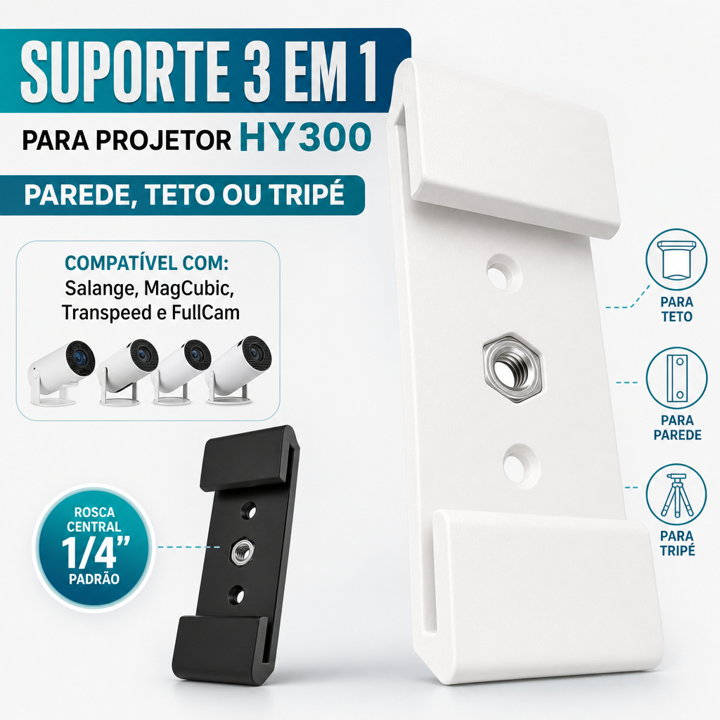 Suporte para Mini Projetor com Base até 10,5 cm HY300 Parede Teto Tripé e Ring Light (não inclui projetor)