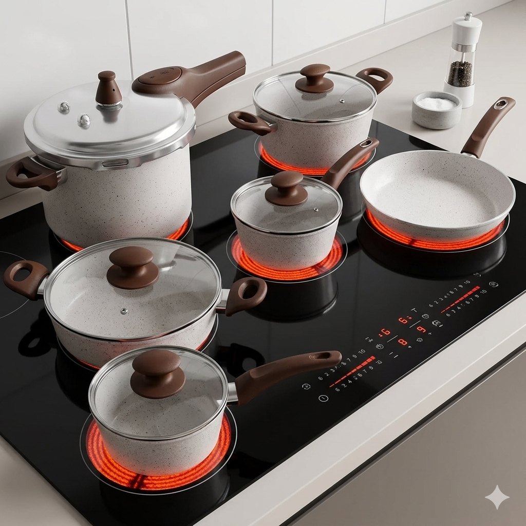 Conjunto Panelas Optima Vanilla 5 Peças +Uma Panela De pressao  Fundo Indução Brinox