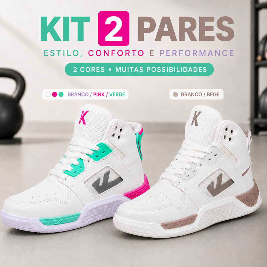 Kit 2 Pares Tênis Botinha Fitness Feminino Konnex Bota Cano Alto Academia Treino Caminhada Confortável
