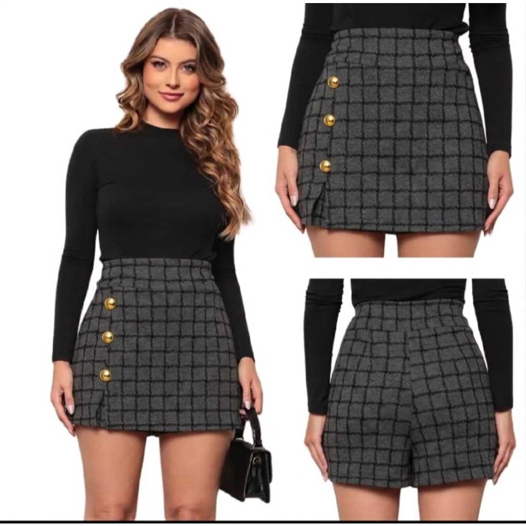 short saia feminino Xadrez cintura alta — imagem 2 de 2