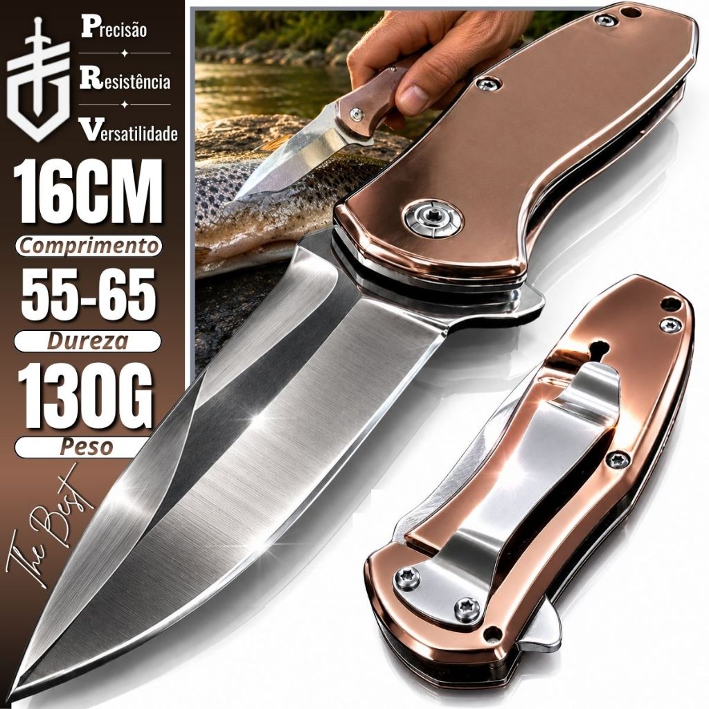 Canivete Tático Dobrável Aço Inox EDC Pesca Camping Trilha Sobrevivência Premium
