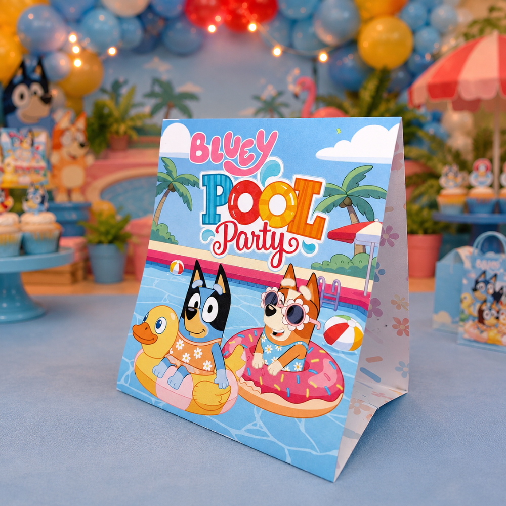 Centro de Mesa Plaquinha BLUEI FESTA NA PICINA Infantil Aniversário Decoração Pronta Entrega