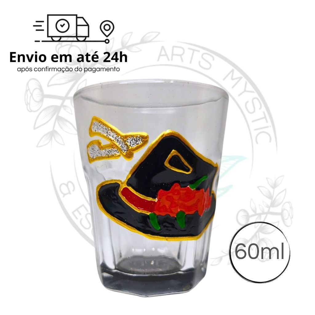 Copo Dose Cachaça Maria Navalha Chapéu Preto e Vermelho  60ml - Umbanda Candomblé Malandragem