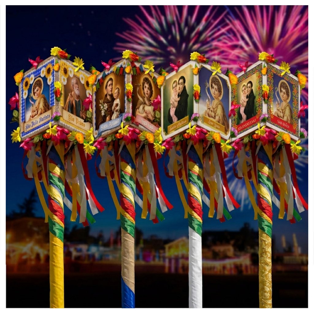 Kit 3 Bandeiras Santo Decoração Festa Junina Arraiá São João Em Tecido Sublimado 0,51x0,51