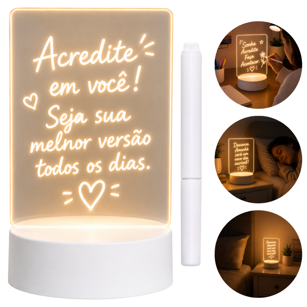 Luminária Abajur De Mesa Led Recarregável Quadro Lousa De Escrever Anotações