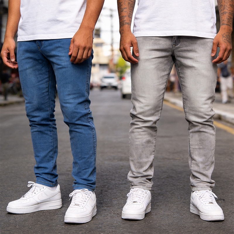 【Kit 2】Calça Jeans Masculina Slim Fit Casual para Dia a Dia com Elastano 100% Jeans