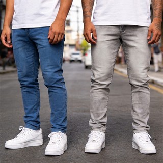 【Kit 2】Calça Jeans Masculina Slim Fit Casual para Dia a Dia com Elastano 100% Jeans
