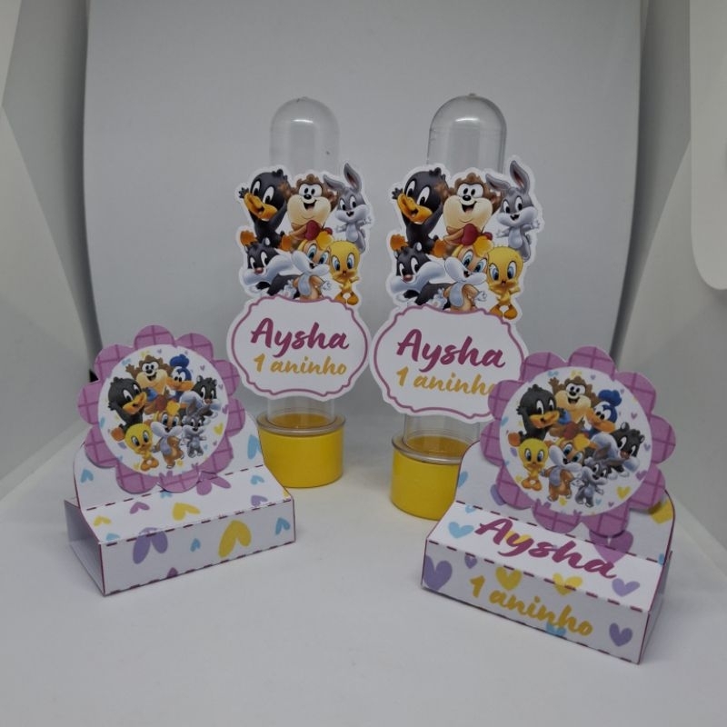 Tubete + porta bis Personalizado Baby Looney Tunes Menina | Tubete + Caixinha Bis | Lembrancinha Aniversário