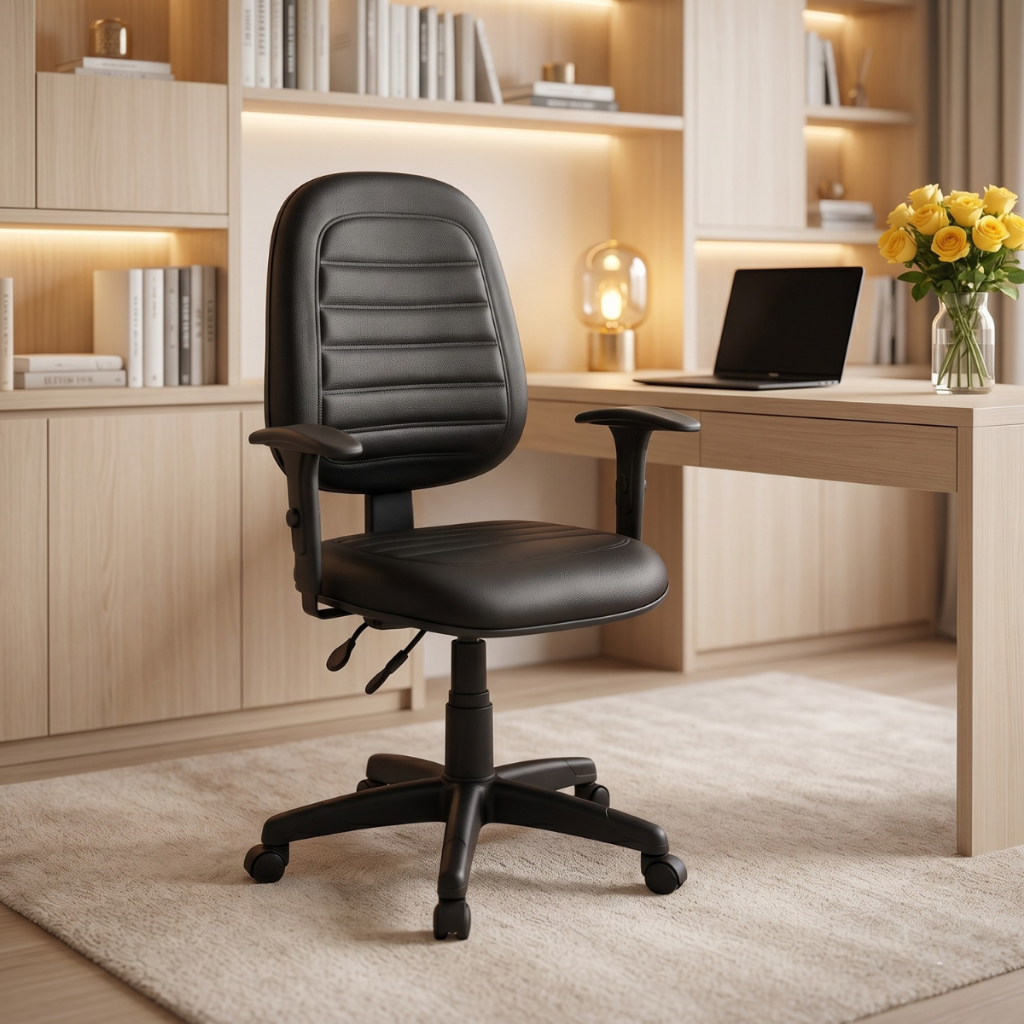 Cadeira Escritório Ergonômica Executiva Work Comfort Nr17 Giratória Corino Costura Com Rodízios