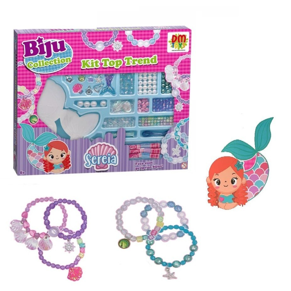 Kit Bijuterias Sereia Infantil CriançaTop Trend Biju Miçangas Coloridas Berloque