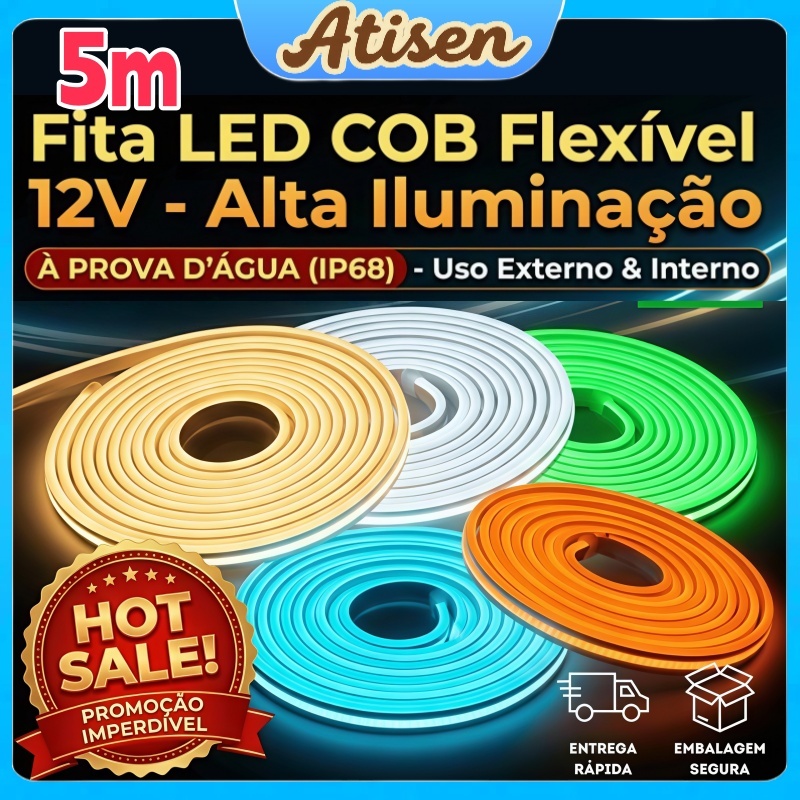 Fita de Led Mangueira Neon 5 Metros Corte 2.5cm Flex 12v Alto Brilho - Varias Cores com/sem Fonte