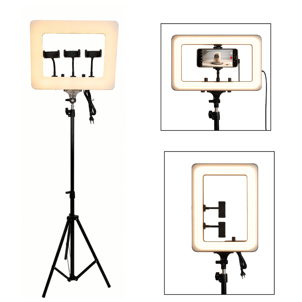 Ring Light LED 18" 36W Tripé 210cm 3 Suportes Celular Controle Remoto 3 Cores TikTok Live Maquiagem