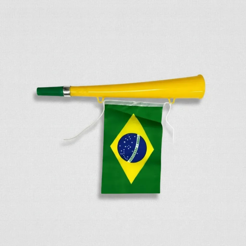 Corneta com Bandeira do Brasil Copa do Mundo Torcida Festa Jogo Verde Amarelo Trombone Vuvunela