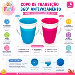Copo Antivazamento Infantil 360° Com Alça Sem Bico Azul e Rosa