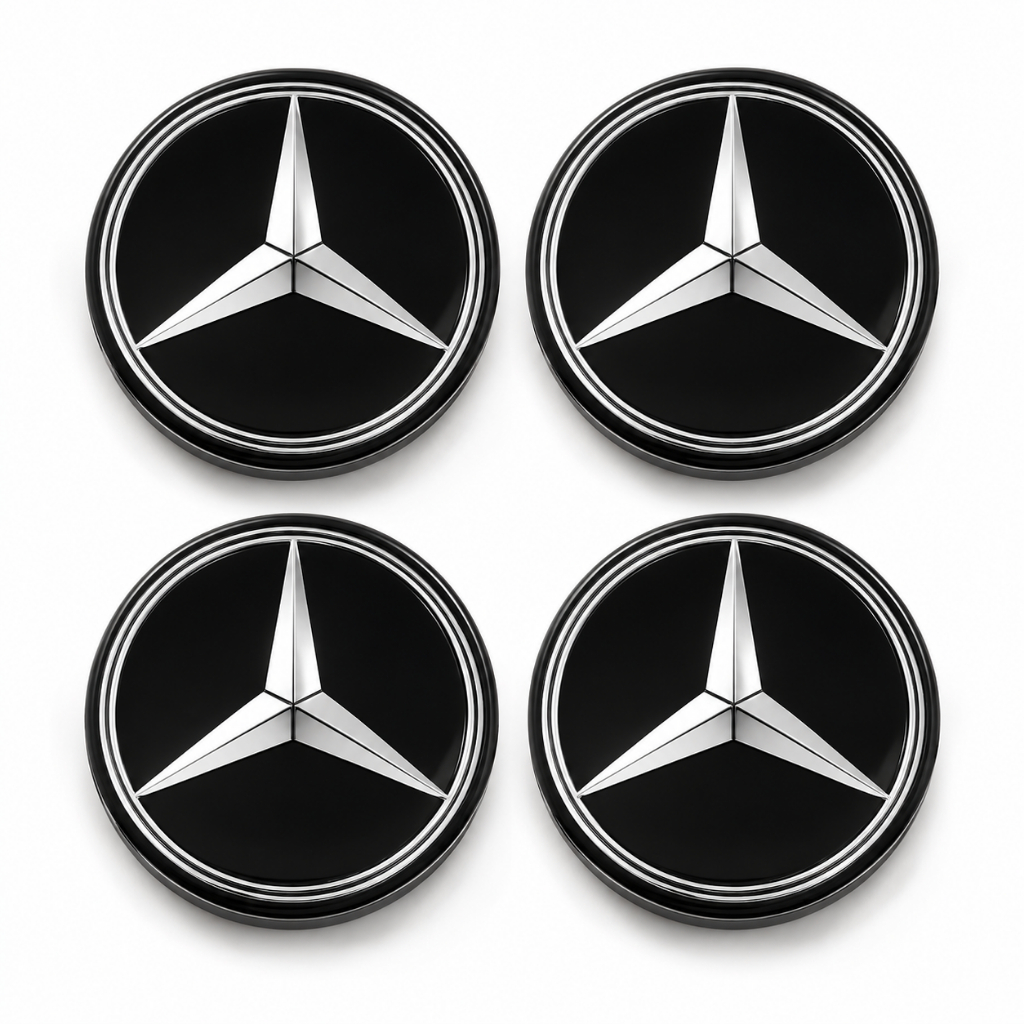 Jogo Emblema Mercedes Benz Preto Calota Roda Esportiva 48mm