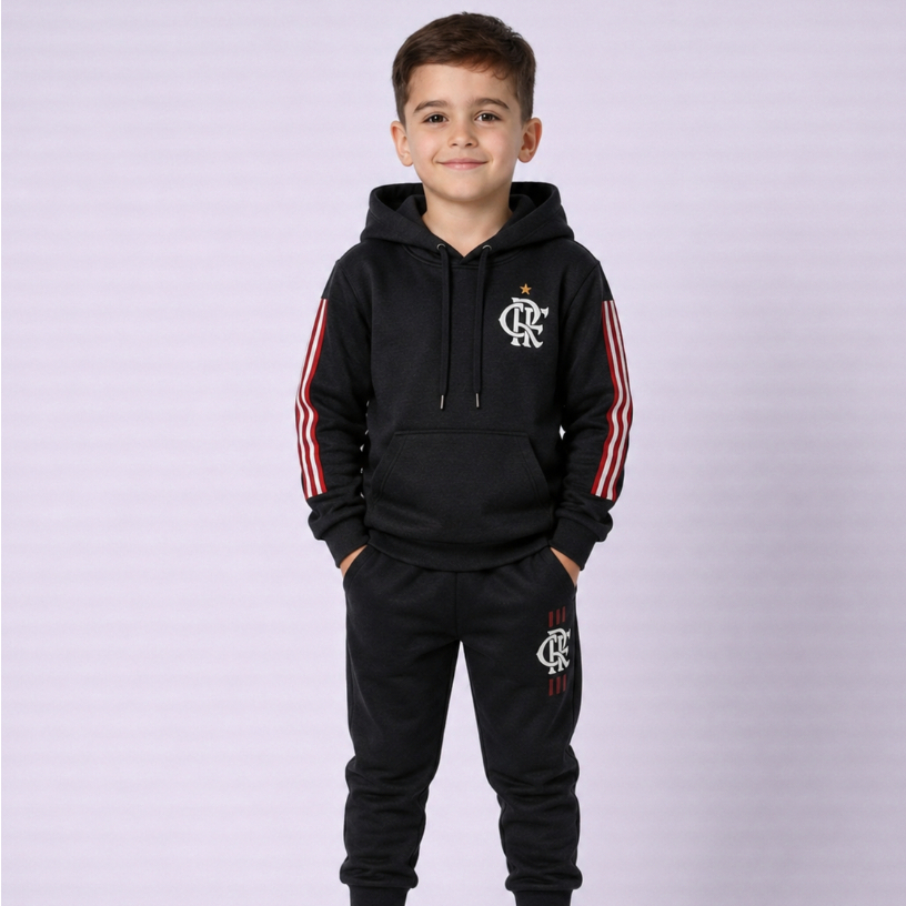 Conjunto Moletom Infantil Menio Inverno Roupa De Frio Peluciado casaco agasalho e calça quentinho do 2 ao 14 anos