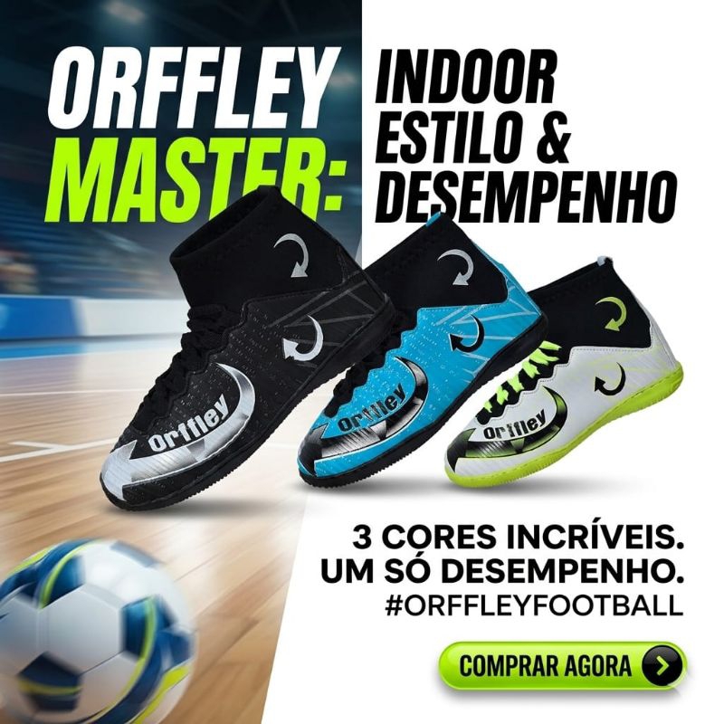 Chuteira Infantil Orffley Futsal Confortável Leve e Resistente Do 26 ao 33 Quadra Salão Escolar Tênis