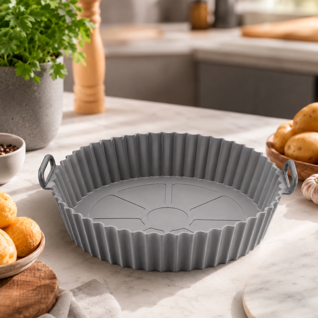 Formas Assadeira Air Fryer Silicone Flexível Lavável Fritadeira Forno Reutilizável Antiaderente