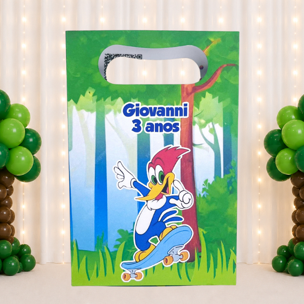 SACOLINHA PERSONALIZADA PARA LEMBRANCINHAS PICA-PAU | SACOLA PERSONALIZADA | SACOLA SURPRESA