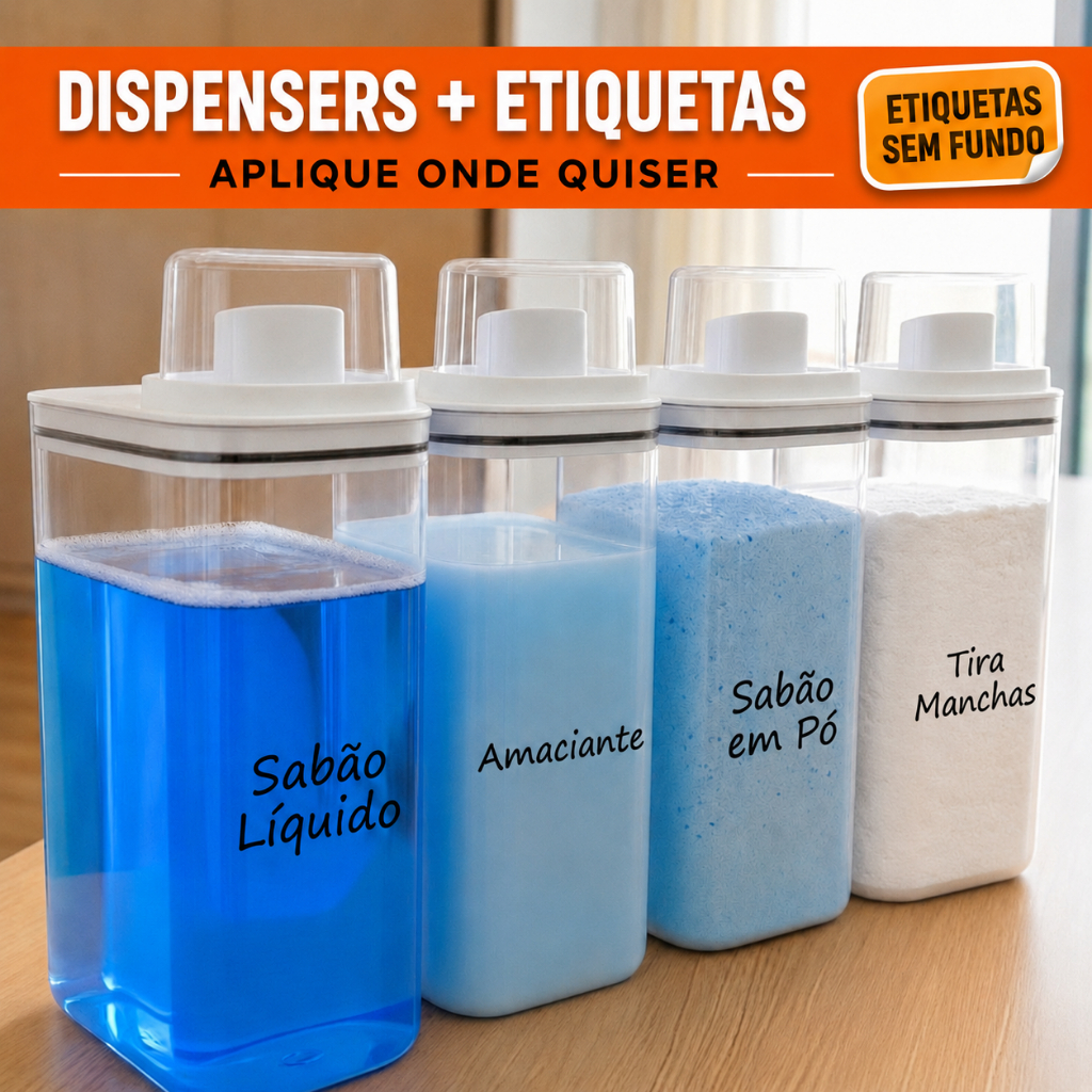 Dispenser 2,3L Pote Hermético Copo Medidor Porta Sabão Em Pó Amaciante Organizador Lavanderia