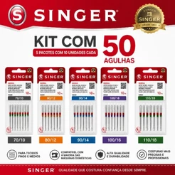 Kit 50 Agulhas Singer #2020 Original Para Máquinas Domésticas Costura Profissional